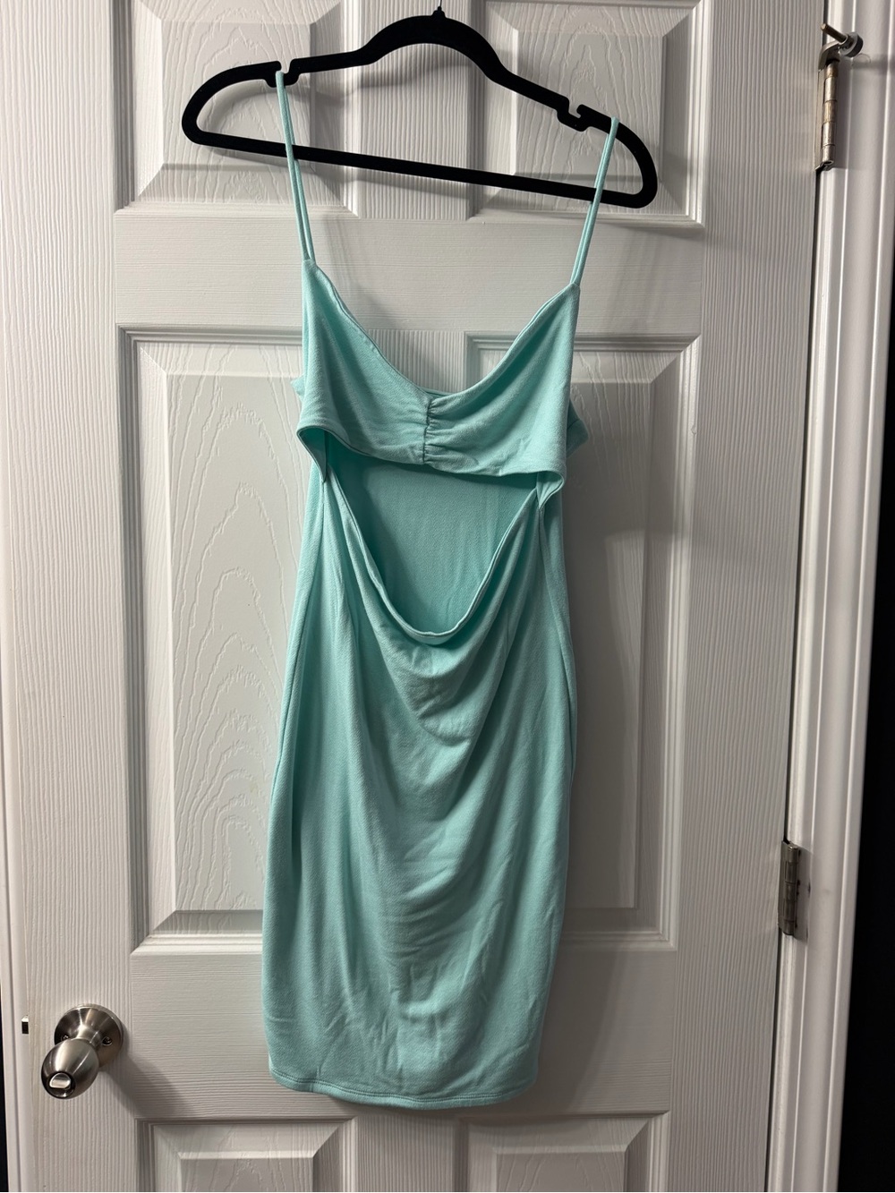 OOTDFash Aqua Cowl-Back Mini Dress